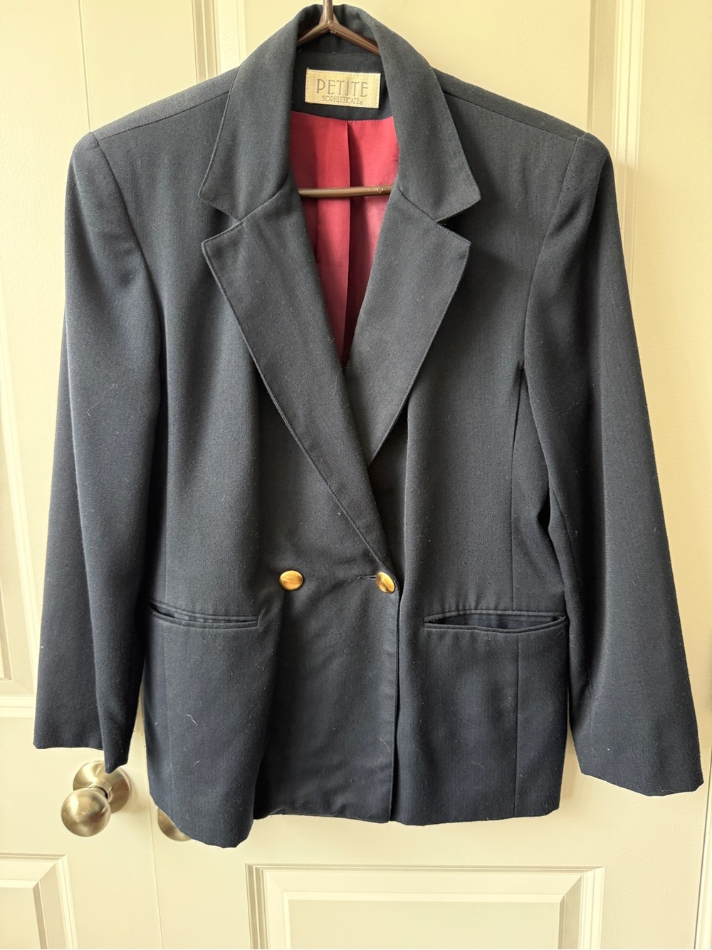 Petite Sophisticate Black Double-Breasted Blazer with Gold Buttons